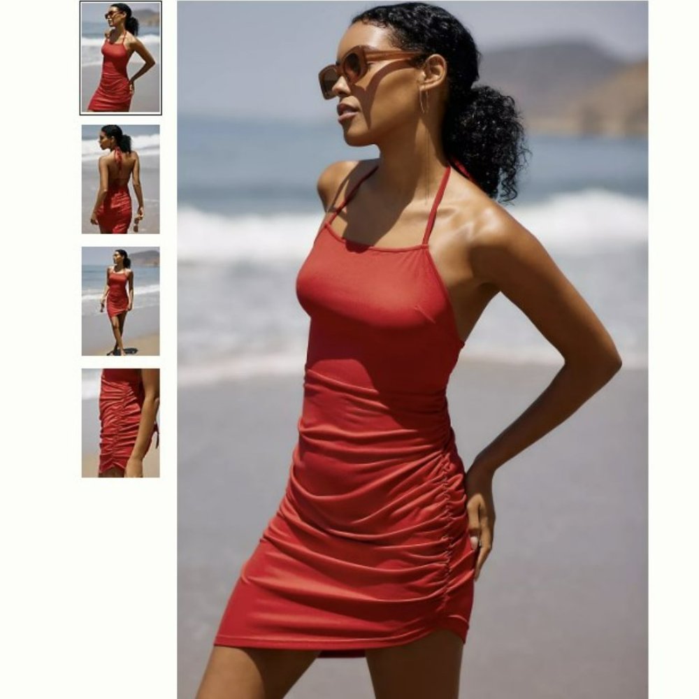 NWT Anthropologie Hutch Ruched Asymmetrical Mini Dress in Red